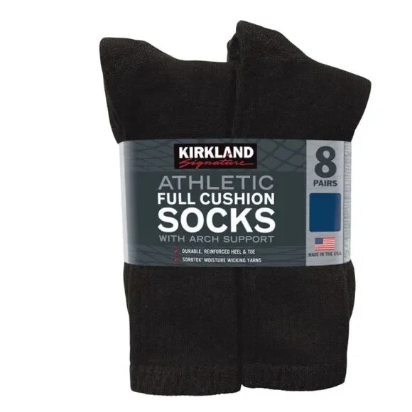 NWT KIRKLAND SIGNATURE Men’s Athletic Socks 8-Pair Black Arch Support Cushioned - Picture 10 of 10